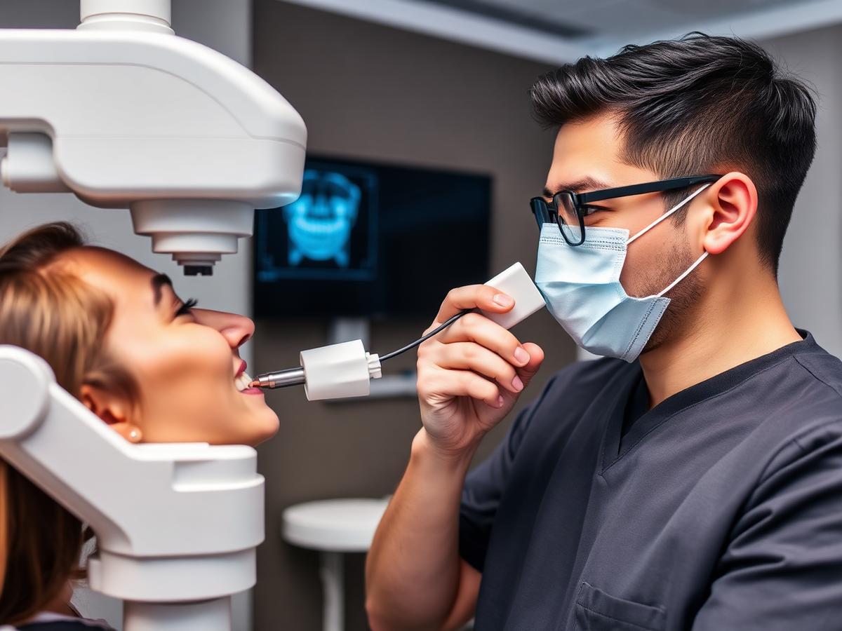 Digital dental X-ray being taken during an emergency appointment