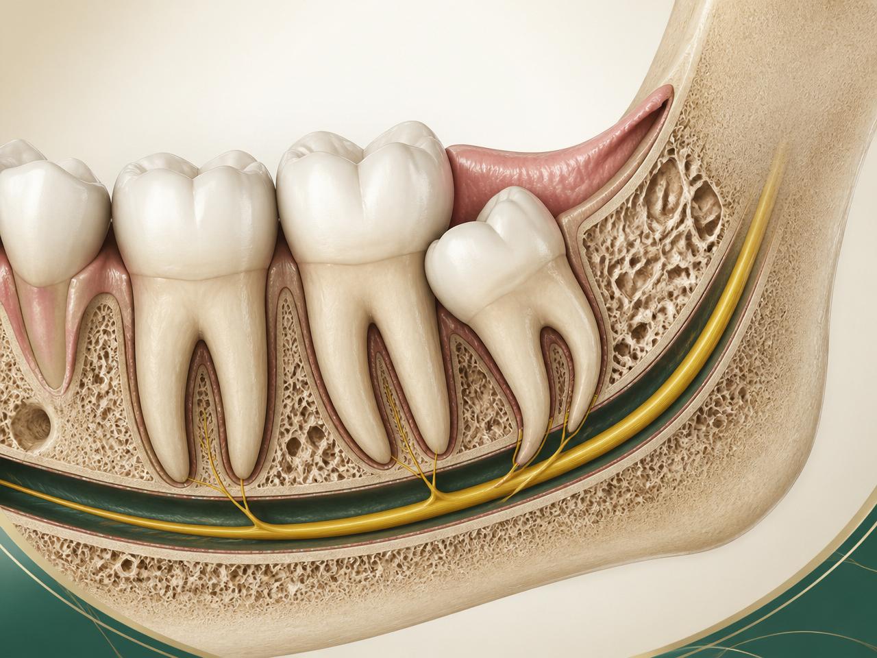 Illustration of a partially erupted wisdom tooth with inflamed gum tissue