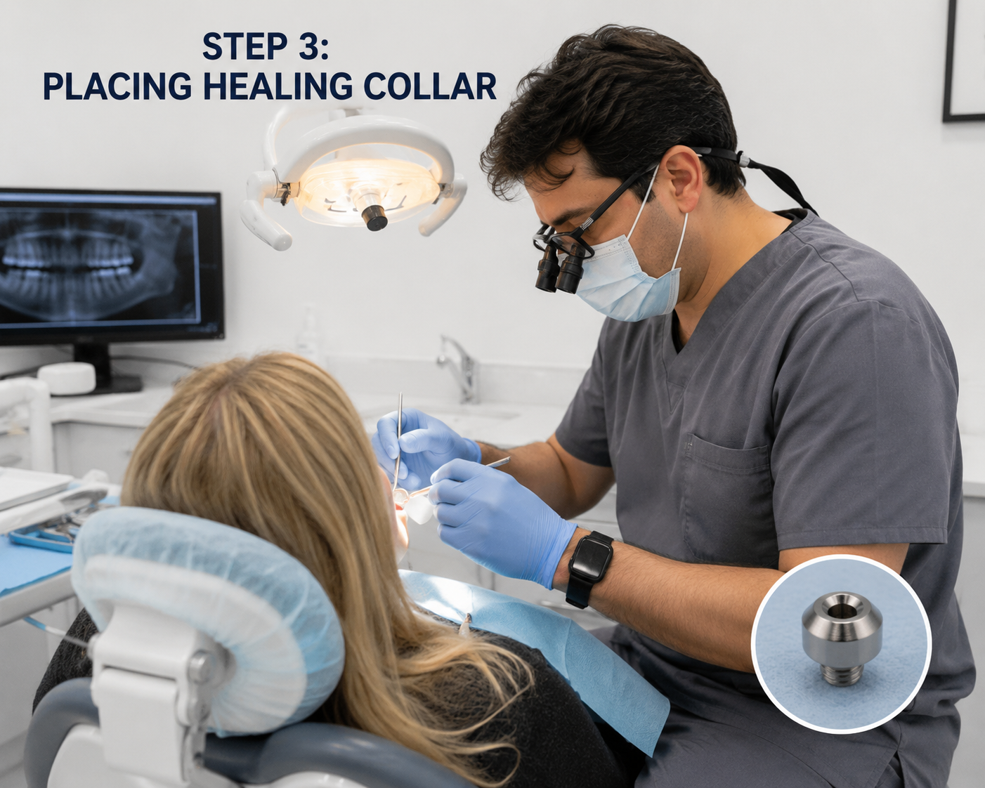 Step 3 — Placing the healing collar to shape gum tissue