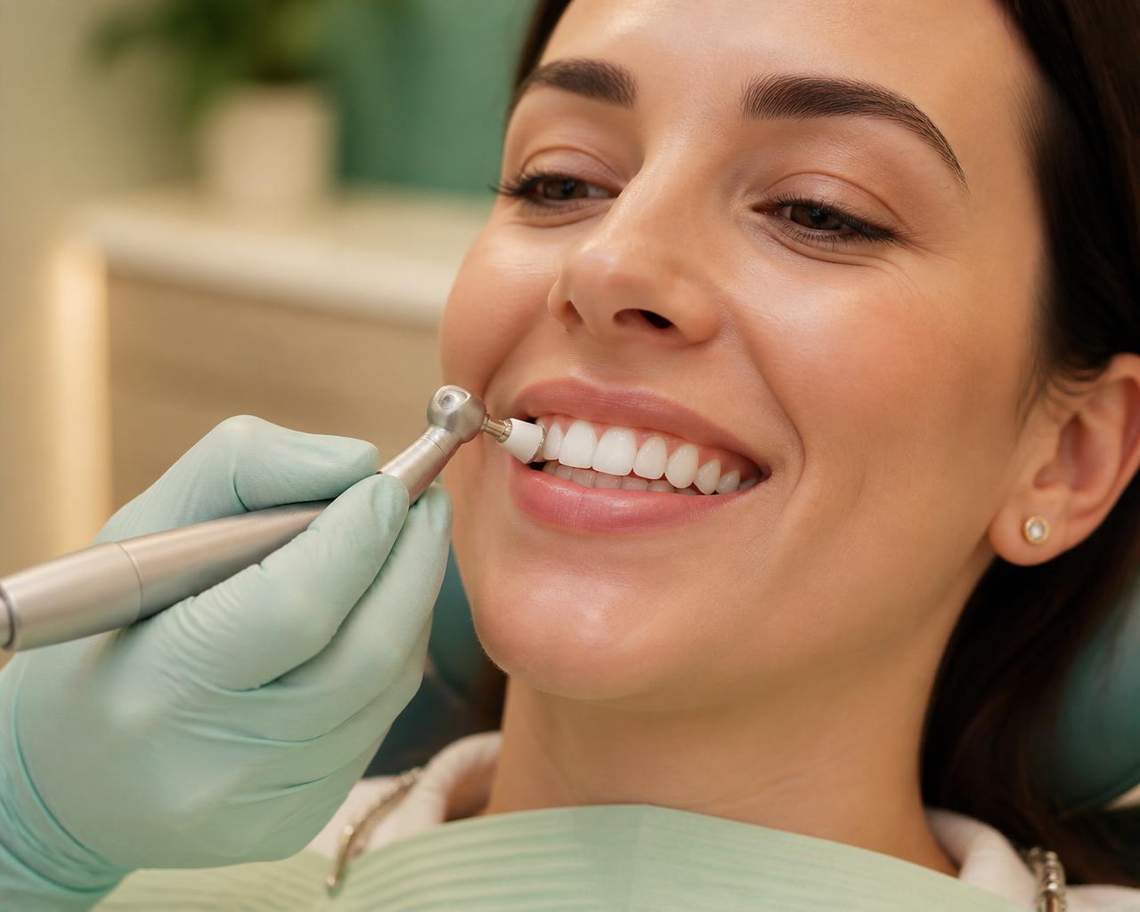 Step 3 — Hygienist polishing teeth with a rubber prophy cup