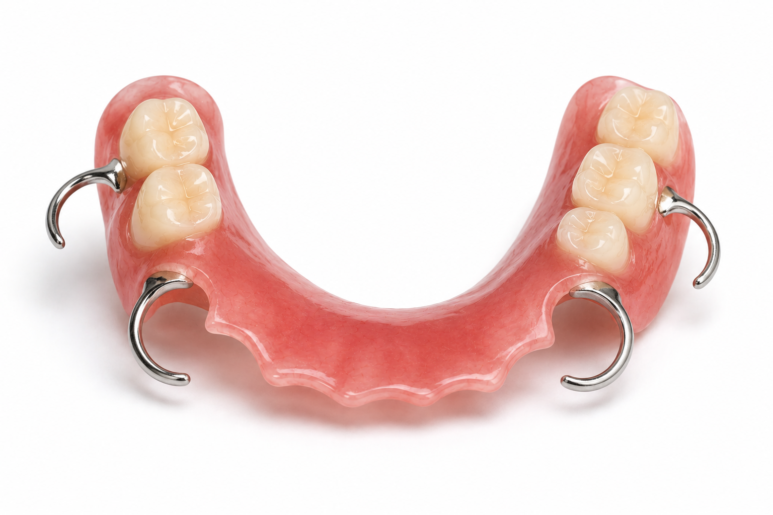 Partial denture replacing several missing teeth and clipping onto remaining natural teeth
