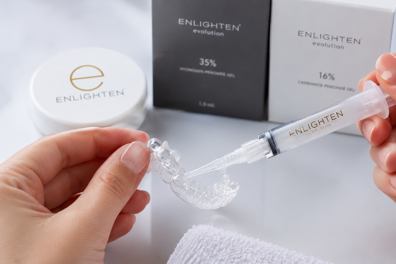 Step 4 — Placing Enlighten whitening gel into a custom tray